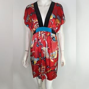 90s Red Silk Dress Small ABS Allen Schwartz Collection Boho Neiman Marcus